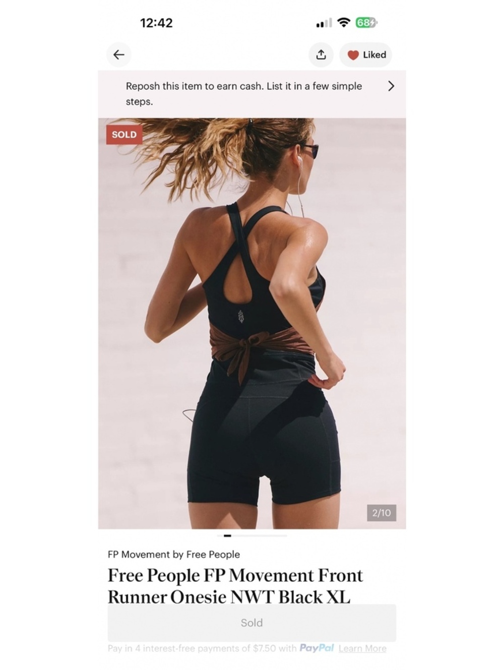 NWT Free People FP Movement Front Runner Black Onesie XL